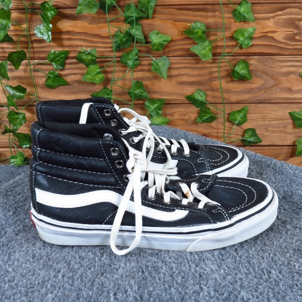 Vans Sk8-Hi Women Sneaker Size 5 Skate Casual Black White Leather High Top‎